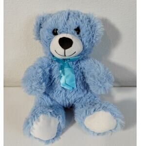 Blue Teddy Bear Ribbon Bow Stuffed Animal Plush Baby Shower Timeless Classic
